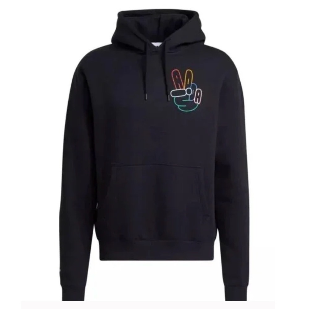 ADIDAS ORIGINALS Black Hoodie RAINBOW PEACE SIGN Trefoil Logo SWEATSHIRT sz M